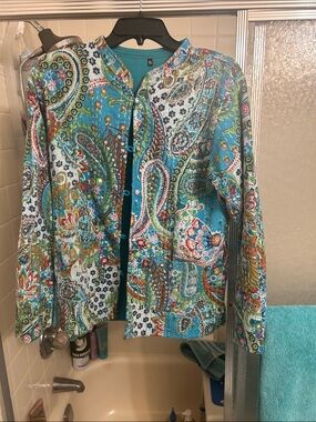 Womens Turquoise Paisley Quilted Jacket